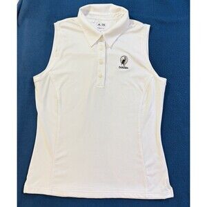 Adidas ClimaLite Women’s M White Sleeveless Golf Polo Shirt DeBordieu Logo